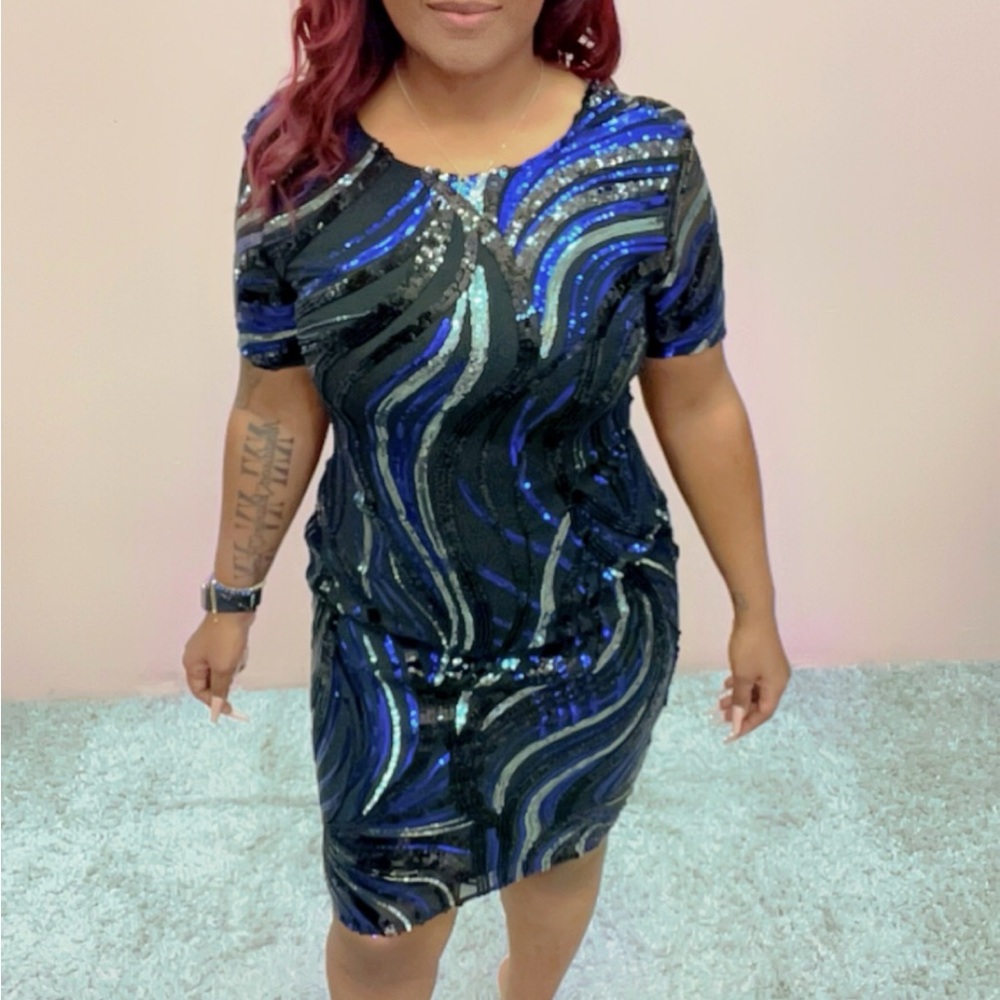 Blue and Black Sequin Dress